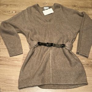 CO collections cashmere sweater tunic with belt soft brown fawn V-neck dolman xs